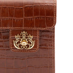 POUCH ANNE COM TAMPA MAXI CROCO BROWNIE OURO