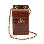 POUCH ANNE COM TAMPA MAXI CROCO BROWNIE OURO