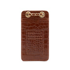 POUCH ANNE COM TAMPA MAXI CROCO BROWNIE OURO