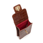 POUCH ANNE COM TAMPA MAXI CROCO BROWNIE OURO