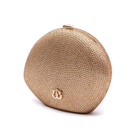 Clutch Cristais Abaulada Ouro