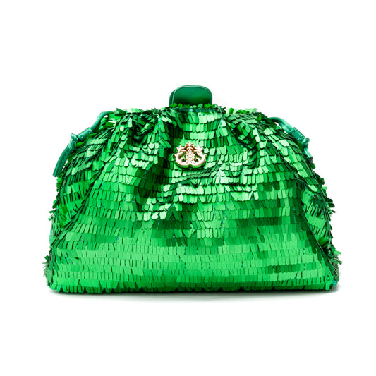 MINI POUCH EM PAETÊ VERDE MATTE