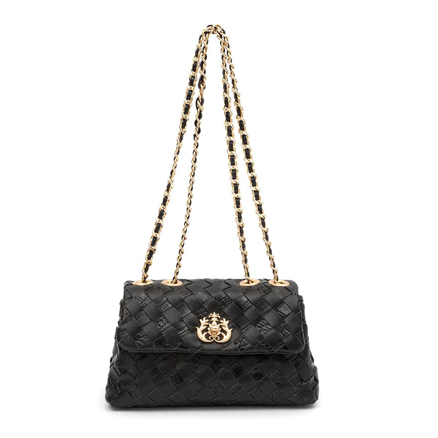 MINI BOLSA FLAP TRESSÊ PRETO OURO