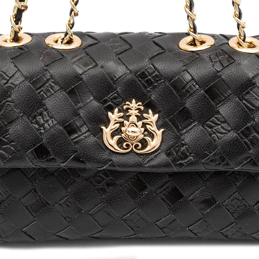 MINI BOLSA FLAP TRESSÊ PRETO OURO