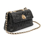 MINI BOLSA FLAP TRESSÊ PRETO OURO