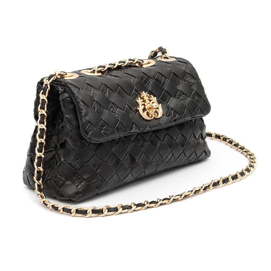 MINI BOLSA FLAP TRESSÊ PRETO OURO