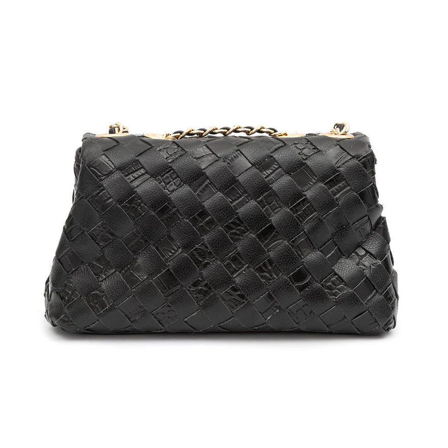 MINI BOLSA FLAP TRESSÊ PRETO OURO