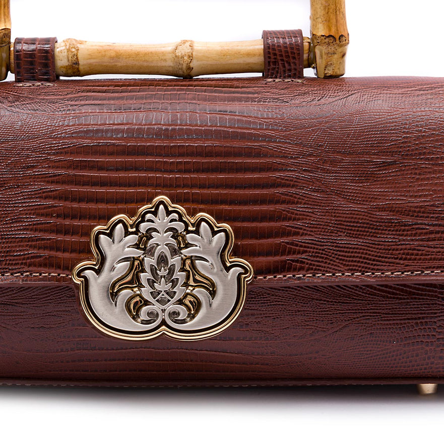 BOLSA TOP HANDLE EAST WEST PEQUENA COURO LIZARD PINHÃO