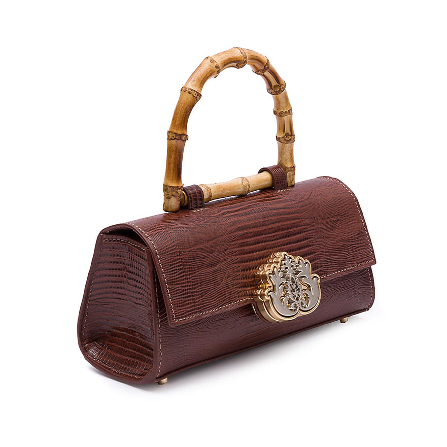 BOLSA TOP HANDLE EAST WEST PEQUENA COURO LIZARD PINHÃO