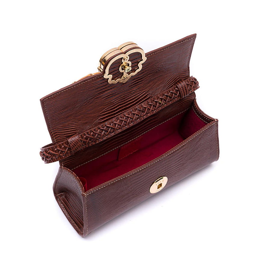 BOLSA TOP HANDLE EAST WEST PEQUENA COURO LIZARD PINHÃO