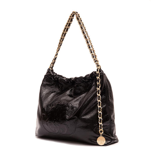 BOLSA DAYSE HOBO EM COURO GLOSS PRETO OURO