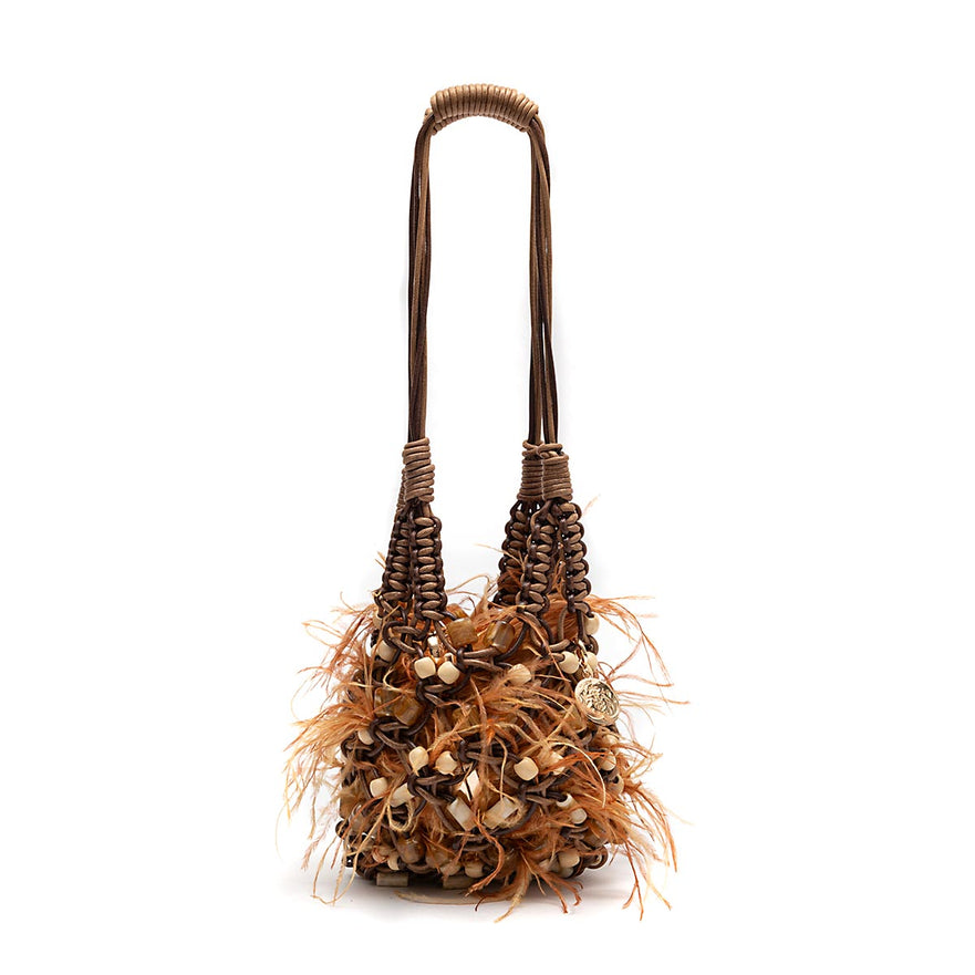BOLSA SHOULDER LYRA MACRAMÊ CARAMELO