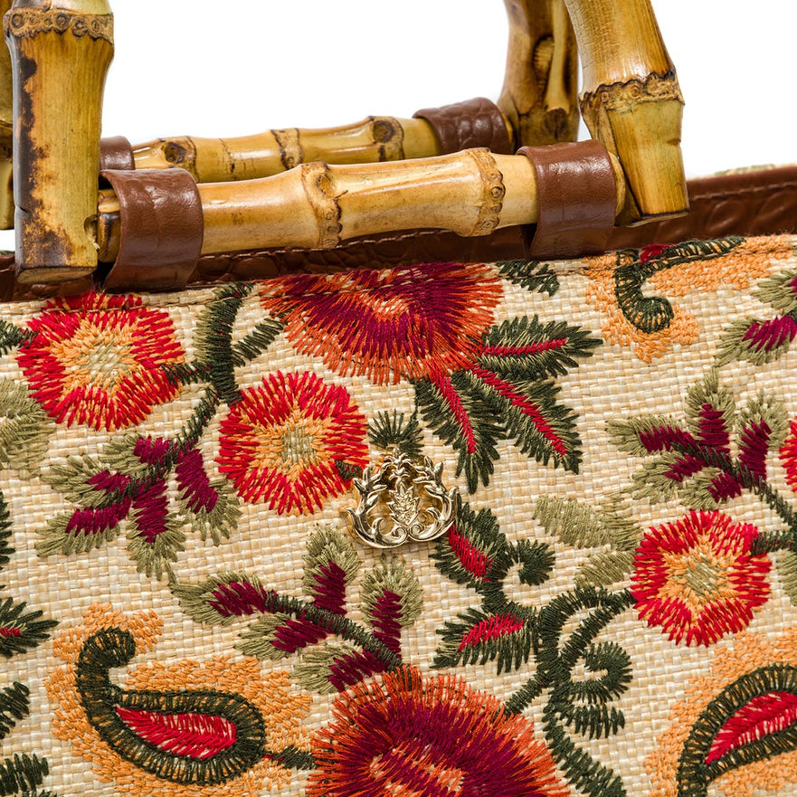 BOLSA MAXI TOTE FIORI BORDADA FRIDA CARAMELO