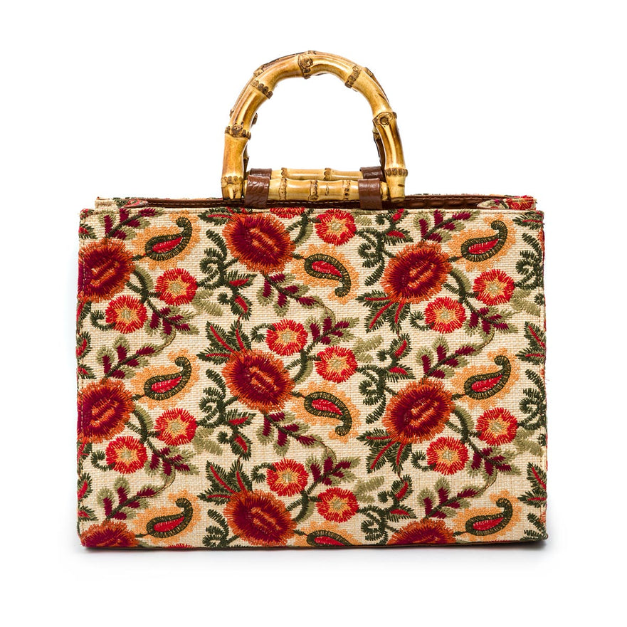 BOLSA MAXI TOTE FIORI BORDADA FRIDA CARAMELO