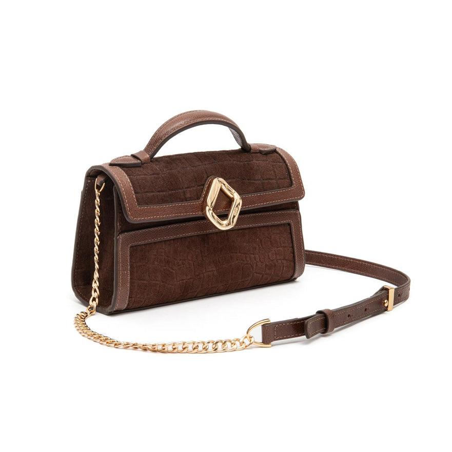 BOLSA TOPHANDLE AURORA CAMURÇA CROCO CAFÉ