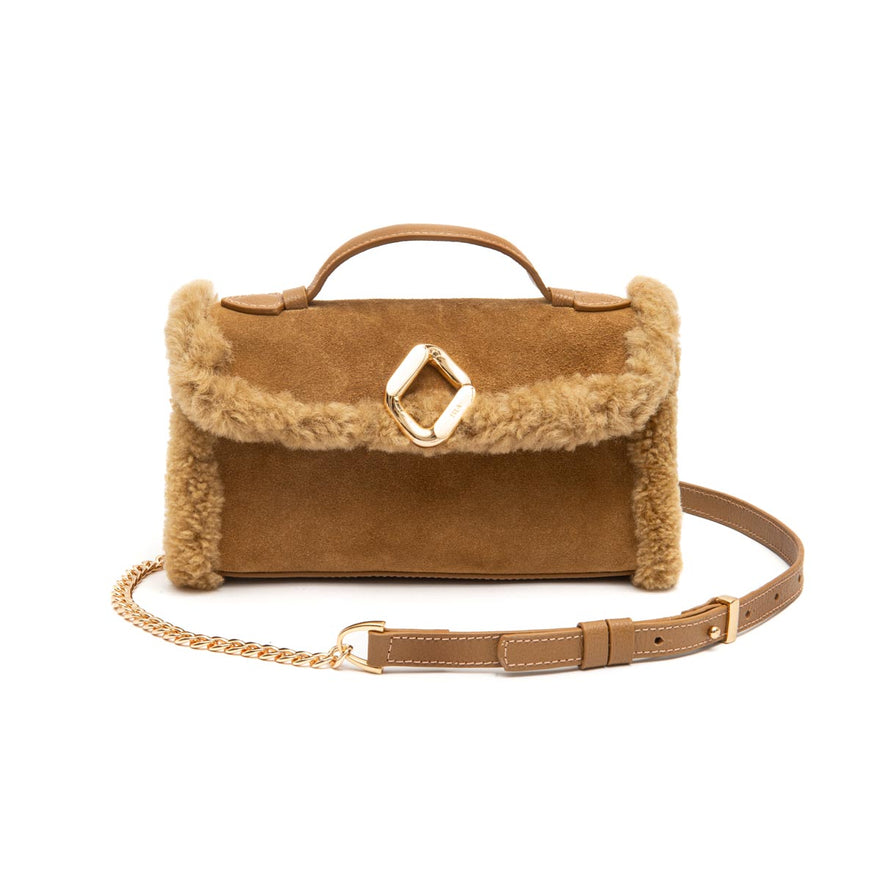 BOLSA TOPHANDLE AURORA WINTER EDITION CAMURÇA MEL/OVELHA CARAMELO / OURO