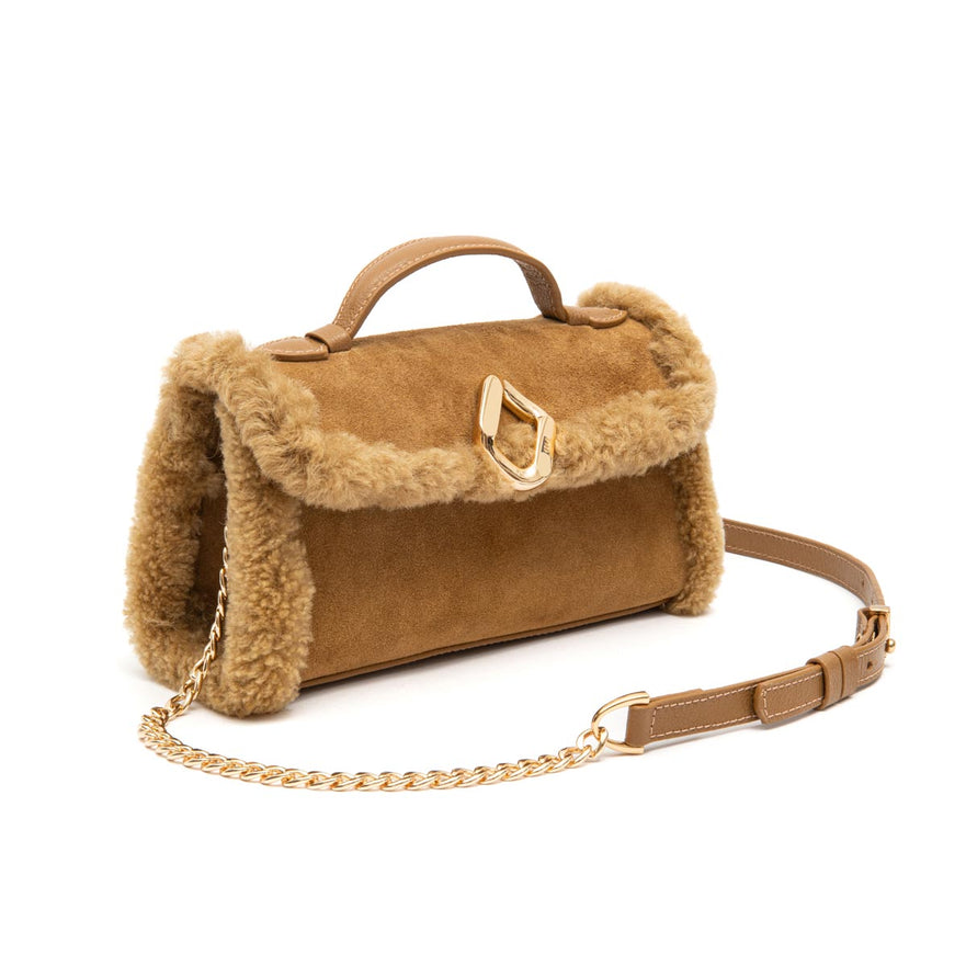 BOLSA TOPHANDLE AURORA WINTER EDITION CAMURÇA MEL/OVELHA CARAMELO / OURO