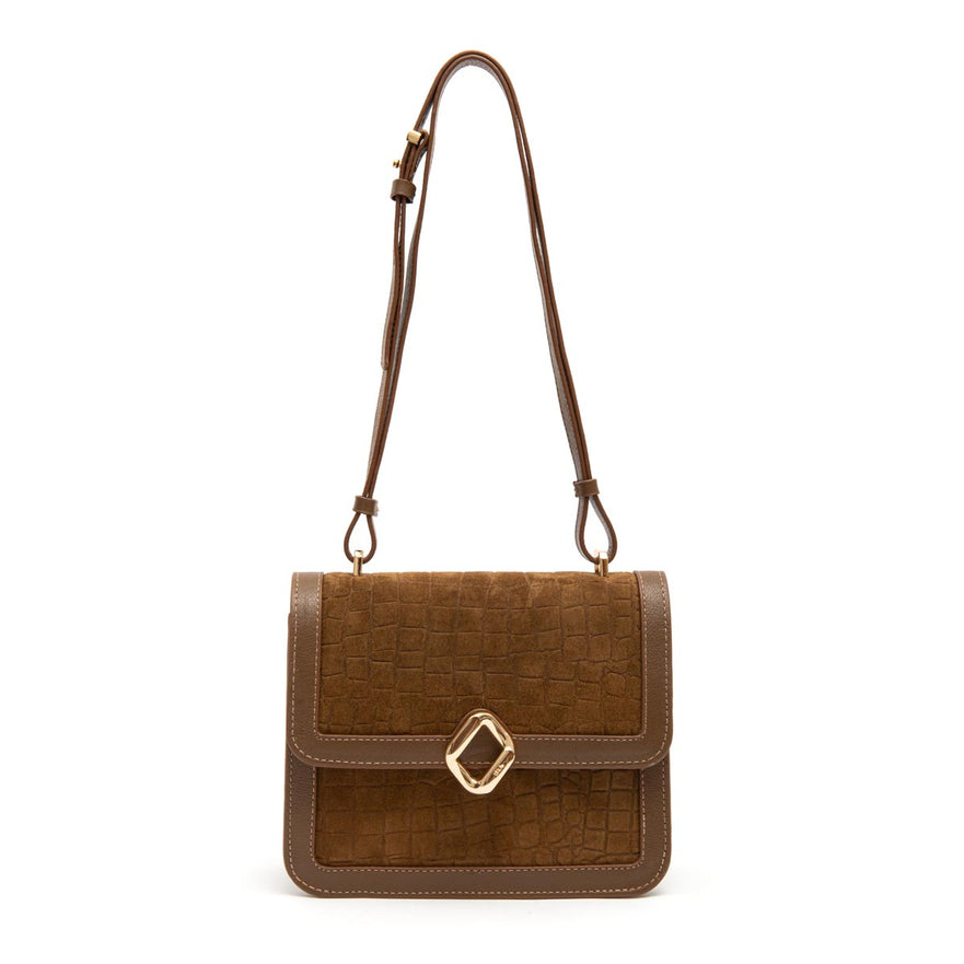 BOLSA BOX BAG AURORA NEW CROCO CAMURÇA MASCAVO OURO