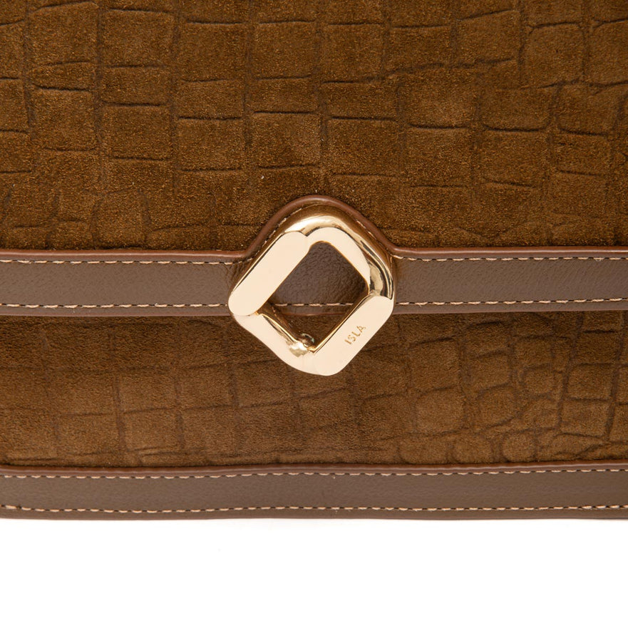 BOLSA BOX BAG AURORA NEW CROCO CAMURÇA MASCAVO OURO