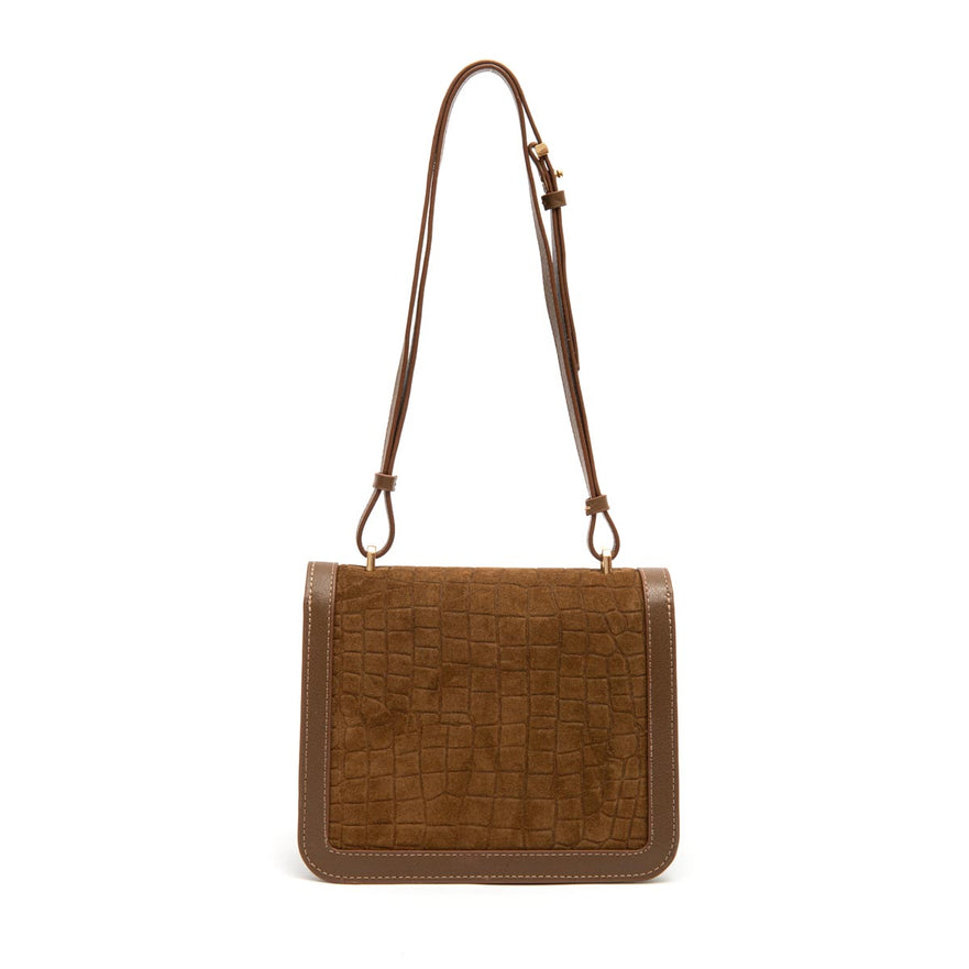 BOLSA BOX BAG AURORA NEW CROCO CAMURÇA MASCAVO OURO