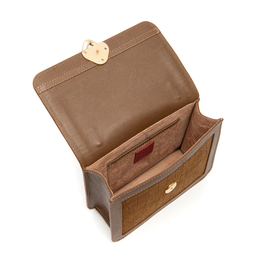 BOLSA BOX BAG AURORA NEW CROCO CAMURÇA MASCAVO OURO