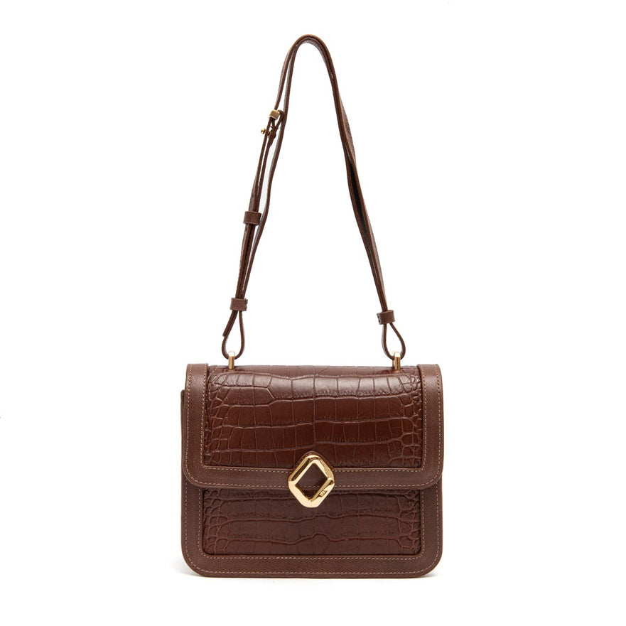 BOLSA BOX BAG AURORA NEW CROCO BROWNIE OURO
