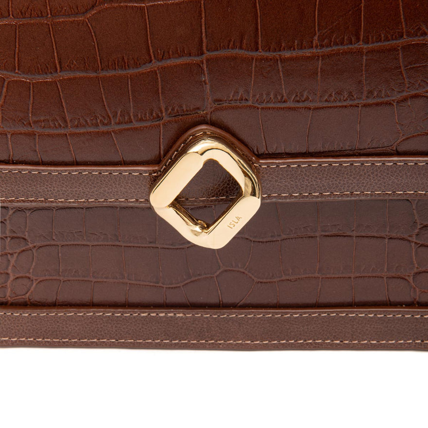 BOLSA BOX BAG AURORA NEW CROCO BROWNIE OURO