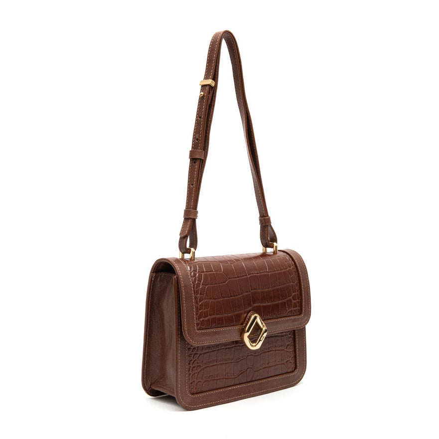 BOLSA BOX BAG AURORA NEW CROCO BROWNIE OURO