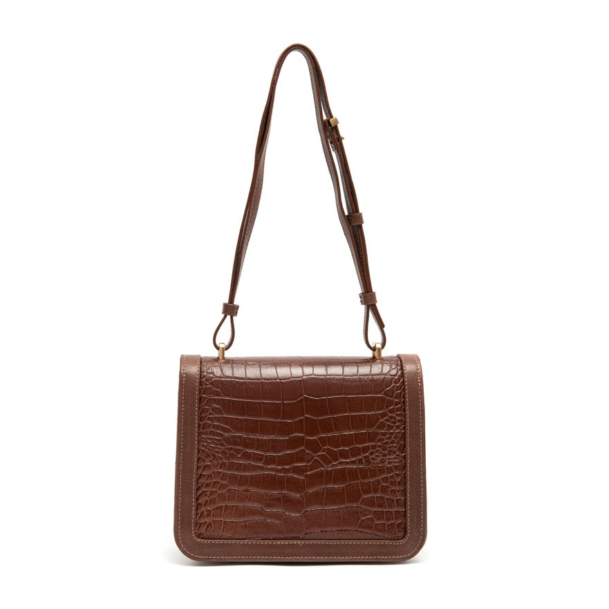 BOLSA BOX BAG AURORA NEW CROCO BROWNIE OURO