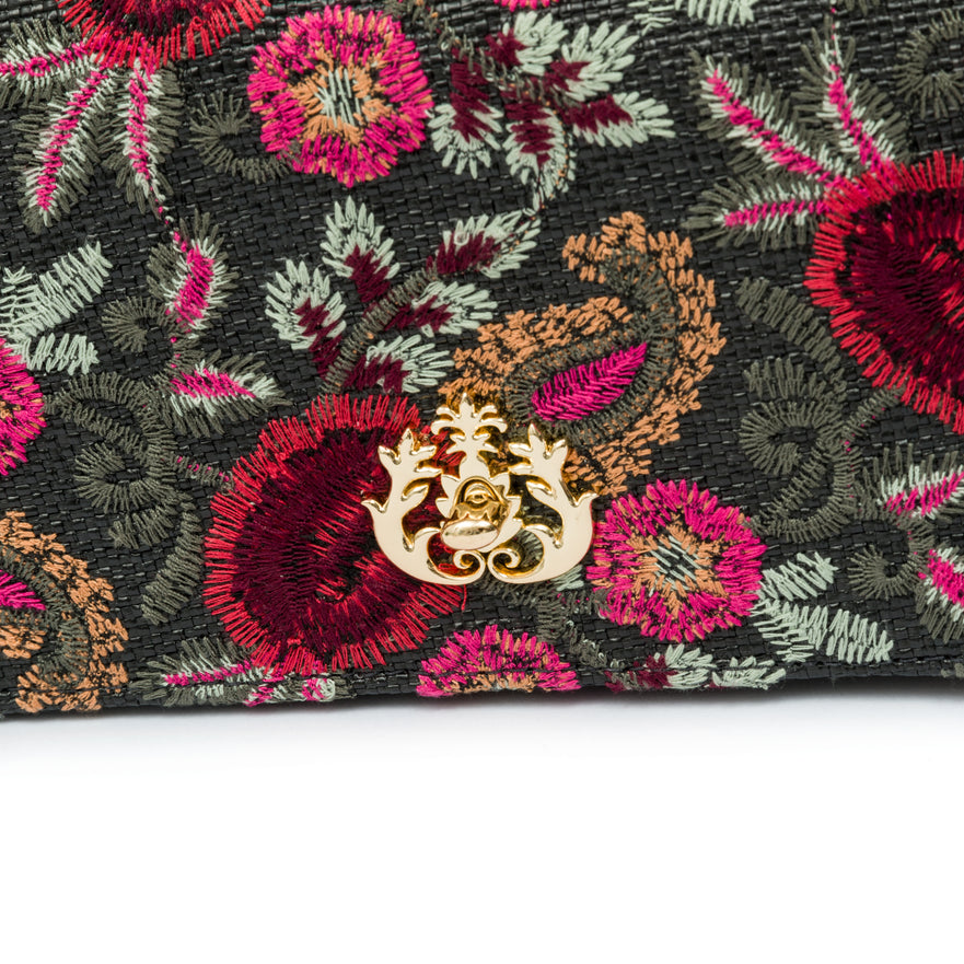 BOLSA MAXI SHOPPER DANNY PALHA FIORI BORDADA FRIDA PRETO