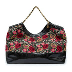 BOLSA MAXI SHOPPER DANNY PALHA FIORI BORDADA FRIDA PRETO