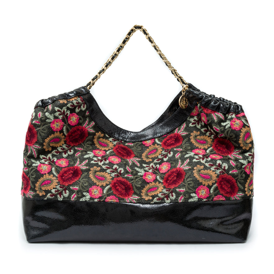 BOLSA MAXI SHOPPER DANNY PALHA FIORI BORDADA FRIDA PRETO