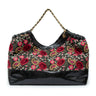 DANNY MAXI SHOPPER BAG WITH STRAW FIORI EMBROIDERED FRIDA BLACK