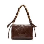 BOLSA FLAP DAYSE EM COURO GLOSS BROWNIE OURO