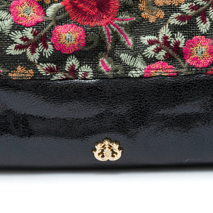 BOLSA MAXI SHOPPER DANNY PALHA FIORI BORDADA FRIDA PRETO