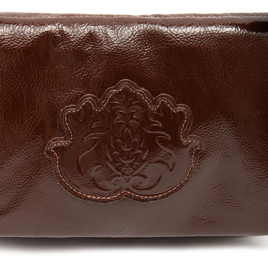 BOLSA FLAP DAYSE EM COURO GLOSS BROWNIE OURO