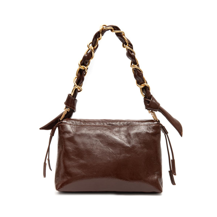 BOLSA FLAP DAYSE EM COURO GLOSS BROWNIE OURO