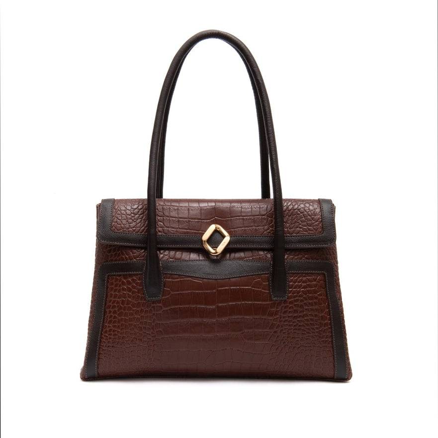 BOLSA WORKING TOTE GRANDE  NEW CROCO BROWNIE OURO