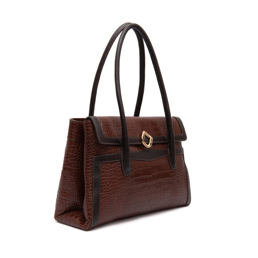 BOLSA WORKING TOTE GRANDE  NEW CROCO BROWNIE OURO