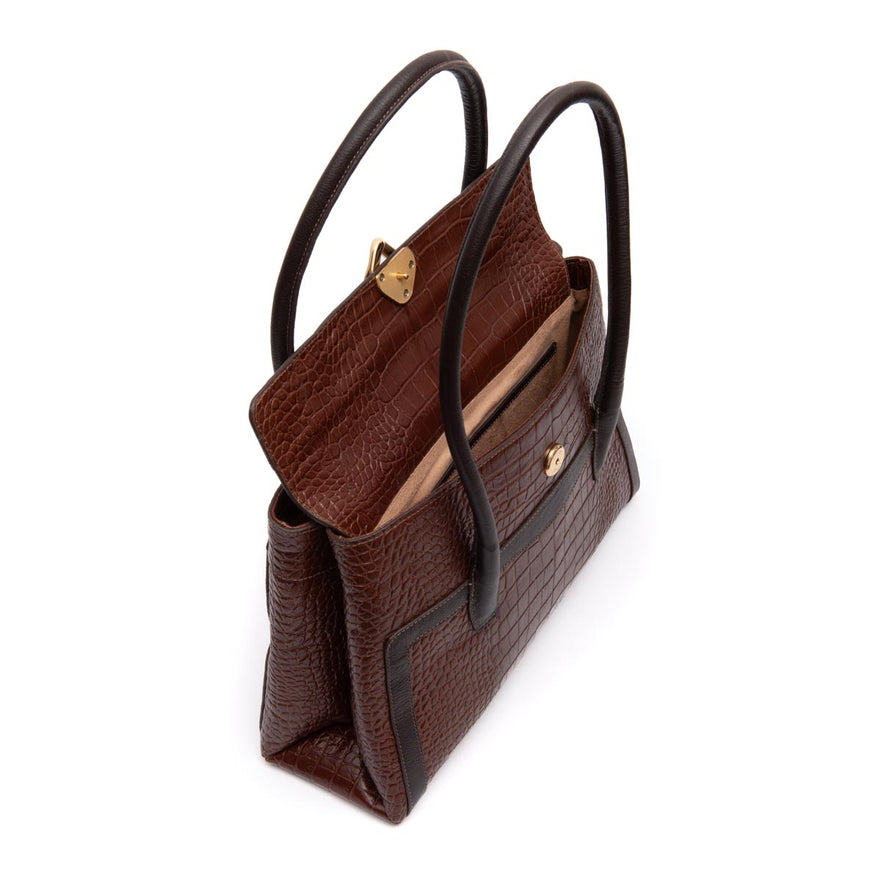 BOLSA WORKING TOTE GRANDE  NEW CROCO BROWNIE OURO