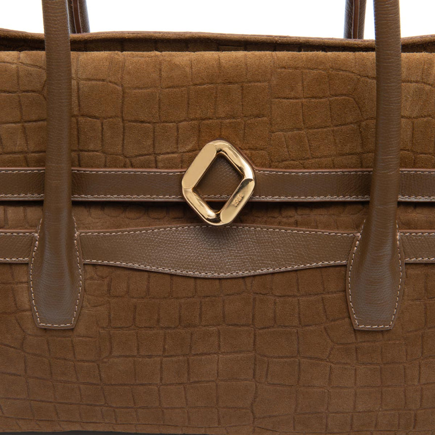 BOLSA WORKING TOTE AURORA CAMURÇA CROCO MASCAVO OURO