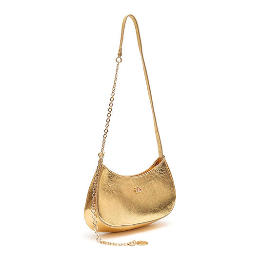 BOLSA FOREVER SHOULDER BAG COURO CRUSH OURO/OURO