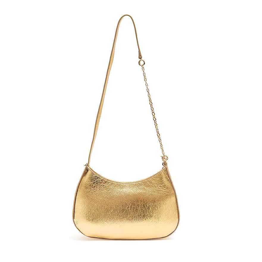 BOLSA FOREVER SHOULDER BAG COURO CRUSH OURO/OURO