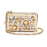 CLUTCH  TRUNK EM COURO METALIZADO COM CRISTAIS OURO