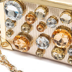 CLUTCH  TRUNK EM COURO METALIZADO COM CRISTAIS OURO