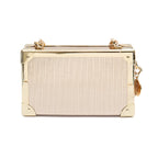 CLUTCH  TRUNK EM COURO METALIZADO COM CRISTAIS OURO