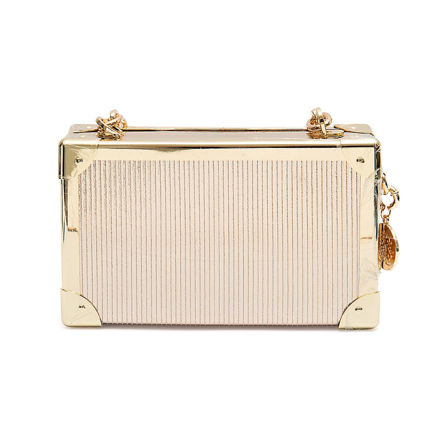 CLUTCH  TRUNK EM COURO METALIZADO COM CRISTAIS OURO