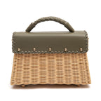 BOLSA SELENE TOP HANDLE RATTAN E COURA AZEITE