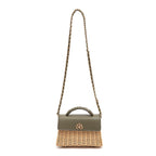 BOLSA SELENE TOP HANDLE RATTAN E COUROU AZEITE