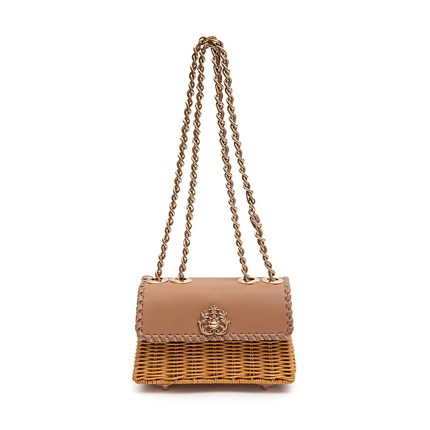 MINI SELENE RATTAN E COURO ARGILA MEL